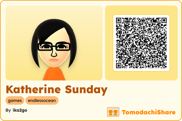 Katherine Sunday, a female Mii  with tags: games, endlessocean