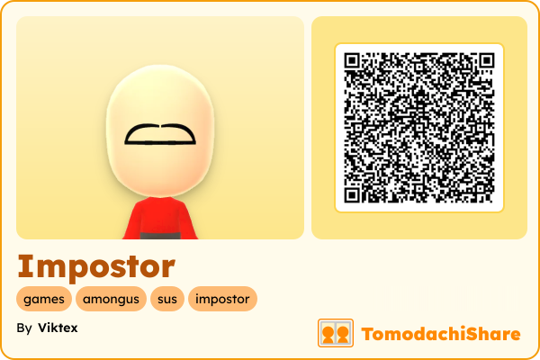 Impostor, a male Mii  with tags: games, amongus, sus, impostor