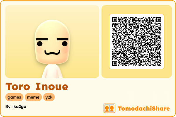 Toro Inoue, a male Mii  with tags: games, meme, y2k