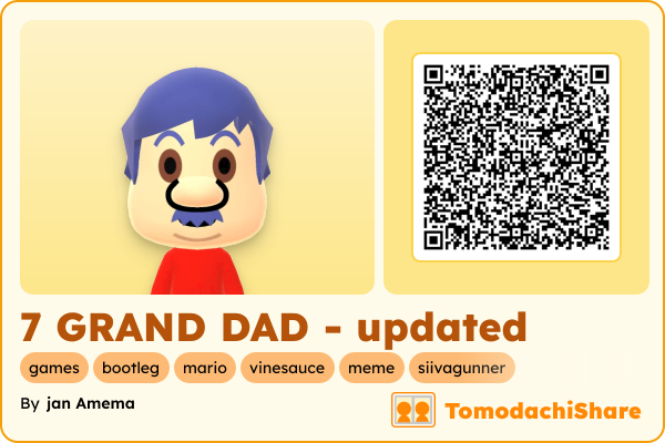 7 GRAND DAD - updated, a male Mii  with tags: games, bootleg, mario, vinesauce, meme, siivagunner