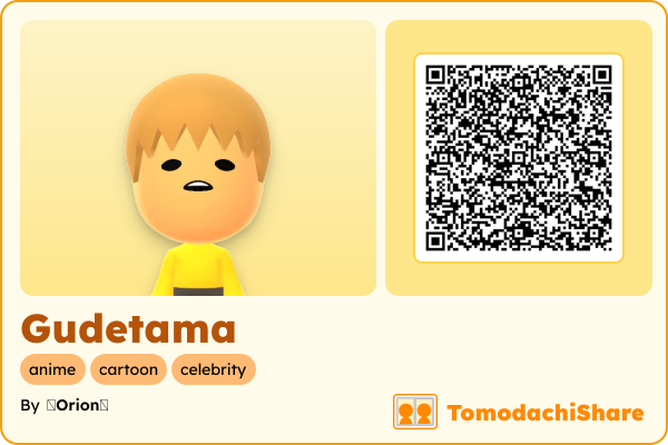 Gudetama, a male Mii  with tags: anime, cartoon, celebrity