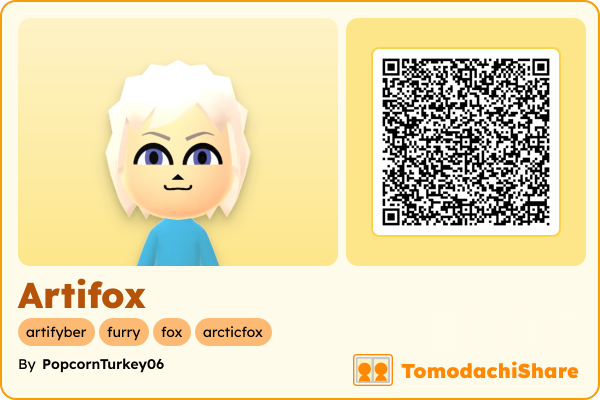 Artifox, a male Mii  with tags: artifyber, furry, fox, arcticfox