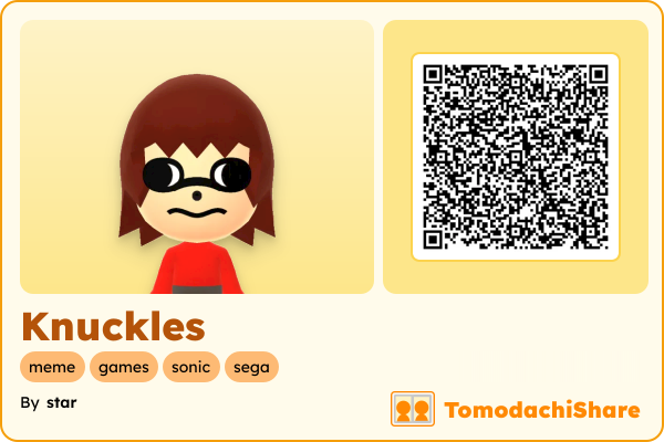 Knuckles, a male Mii  with tags: meme, games, sonic, sega