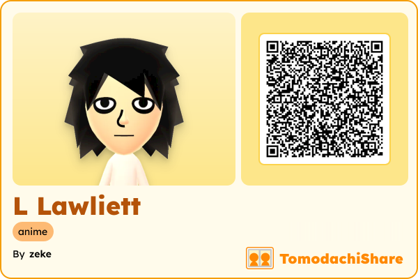 L Lawliett, a male Mii  with tags: anime