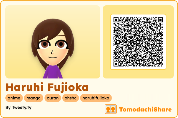 Haruhi Fujioka, a female Mii  with tags: anime, manga, ouran, ohshc, haruhifujioka