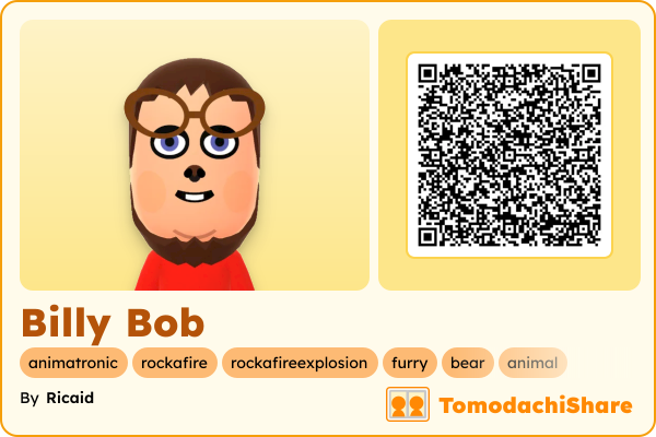 Billy Bob, a male Mii  with tags: animatronic, rockafire, rockafireexplosion, furry, bear, animal