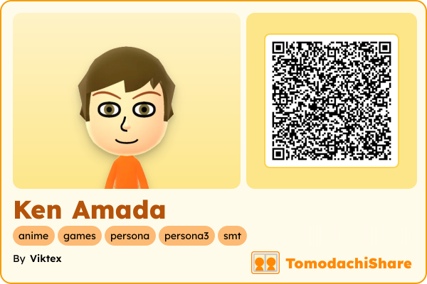 Ken Amada, a male Mii  with tags: anime, games, persona, persona3, smt