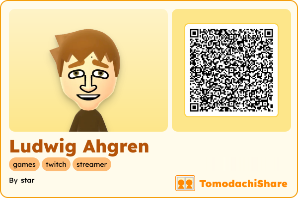 Ludwig Ahgren, a male Mii  with tags: games, twitch, streamer