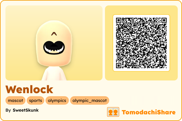 Wenlock, a male Mii  with tags: mascot, sports, olympics, olympic_mascot