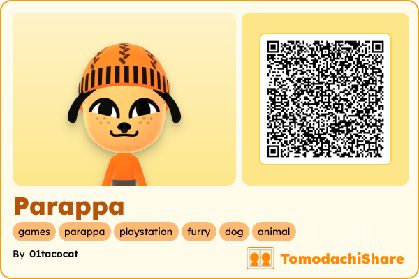 Parappa, a male Mii  with tags: games, parappa, playstation, furry, dog, animal