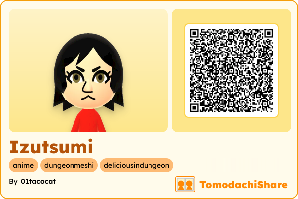 Izutsumi, a female Mii  with tags: anime, dungeonmeshi, deliciousindungeon