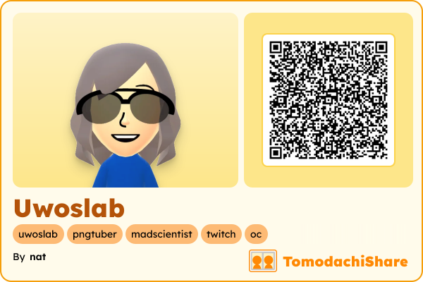 Uwoslab, a male Mii  with tags: uwoslab, pngtuber, madscientist, twitch, oc