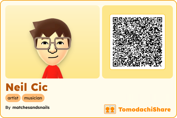 Neil Cic, a male Mii  with tags: artist, musician