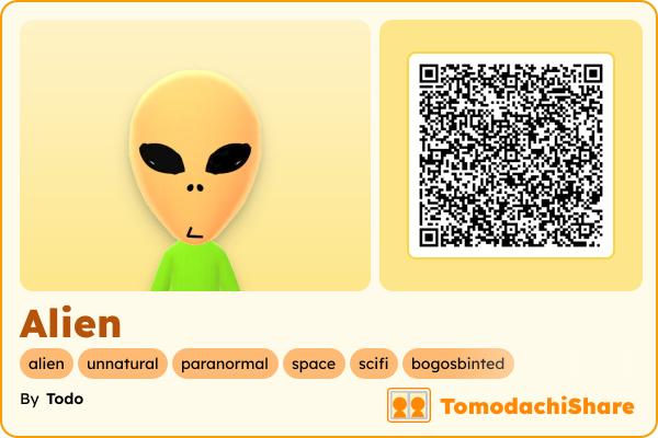 Alien, a female Mii  with tags: alien, unnatural, paranormal, space, scifi, bogosbinted