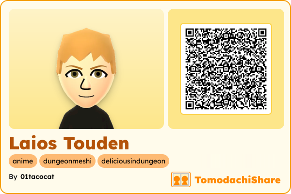 Laios Touden, a male Mii  with tags: anime, dungeonmeshi, deliciousindungeon