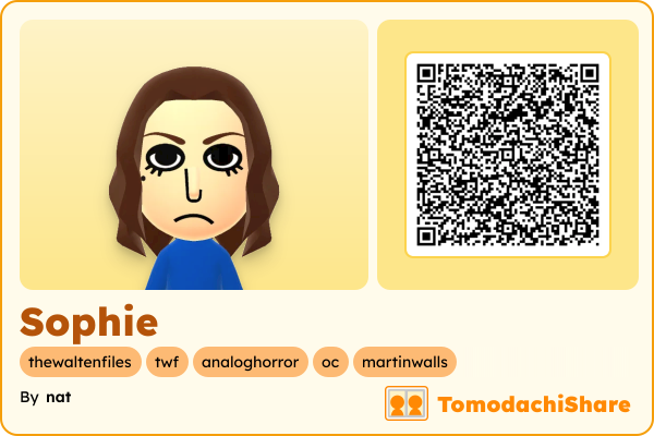 Sophie, a female Mii  with tags: thewaltenfiles, twf, analoghorror, oc, martinwalls