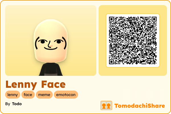 Lenny Face, a male Mii  with tags: lenny, face, meme, emotocon