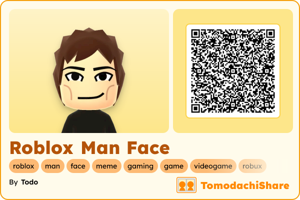 Roblox Man Face, a male Mii  with tags: roblox, man, face, meme, gaming, game, videogame, robux