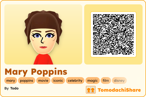 Mary Poppins, a female Mii  with tags: mary, poppins, movie, iconic, celebrity, magic, film, disney