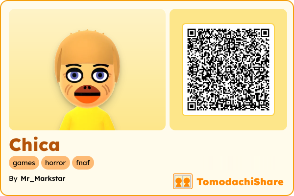 Chica, a female Mii  with tags: games, horror, fnaf
