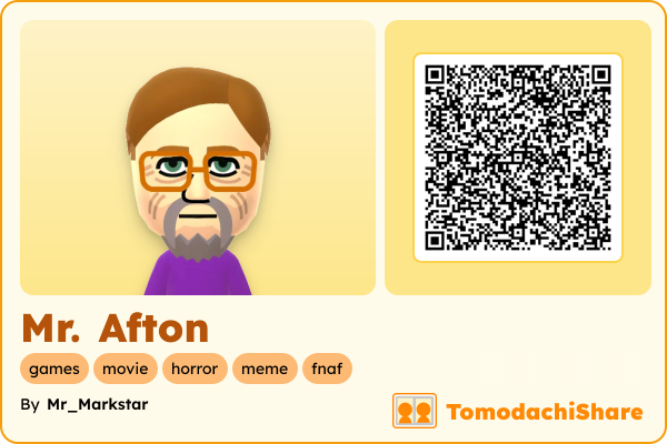 Mr. Afton, a male Mii  with tags: games, movie, horror, meme, fnaf