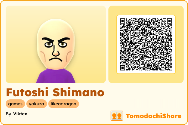 Futoshi Shimano, a male Mii  with tags: games, yakuza, likeadragon