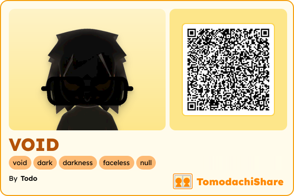 VOID, a female Mii  with tags: void, dark, darkness, faceless, null