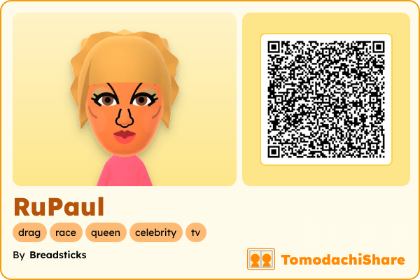 RuPaul, a female Mii  with tags: drag, race, queen, celebrity, tv