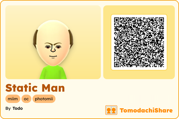 Static Man, a male Mii  with tags: miim, oc, photomii