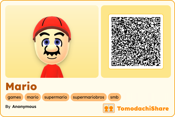 Mario, a male Mii  with tags: games, mario, supermario, supermariobros, smb