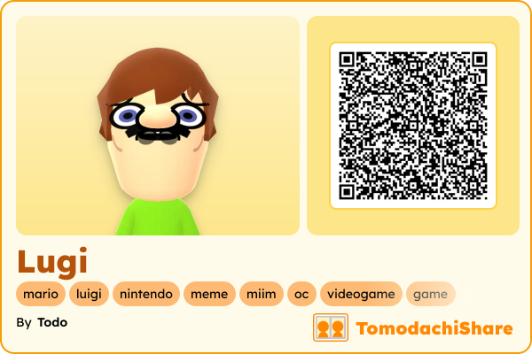 Lugi, a male Mii  with tags: mario, luigi, nintendo, meme, miim, oc, videogame, game