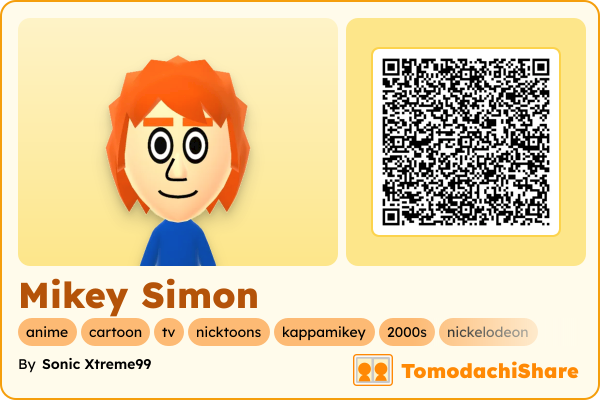 Mikey Simon, a male Mii  with tags: anime, cartoon, tv, nicktoons, kappamikey, 2000s, nickelodeon