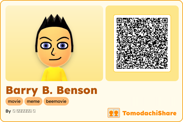 Barry B. Benson, a male Mii  with tags: movie, meme, beemovie