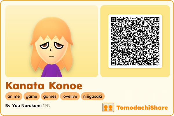 Kanata Konoe, a female Mii  with tags: anime, game, games, lovelive, nijigasaki