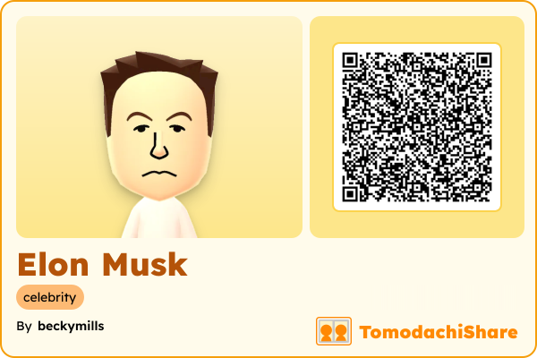 Elon Musk, a male Mii  with tags: celebrity
