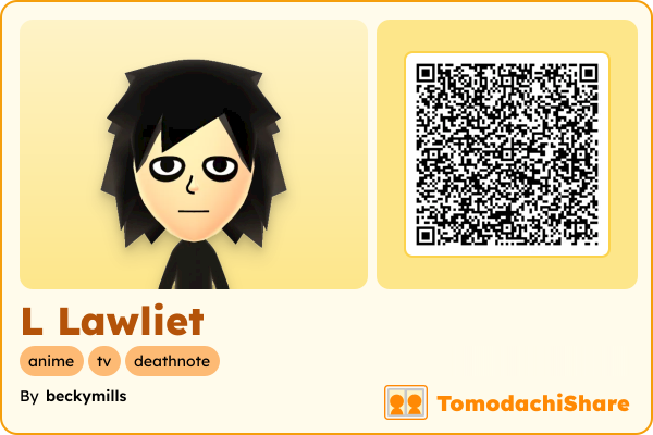 L Lawliet, a male Mii  with tags: anime, tv, deathnote