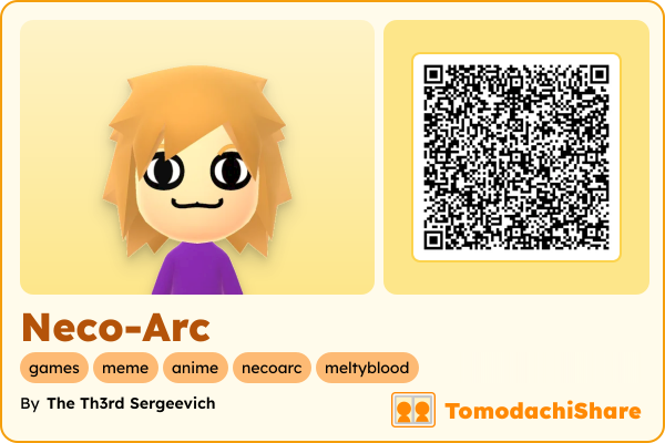 Neco-Arc, a female Mii  with tags: games, meme, anime, necoarc, meltyblood