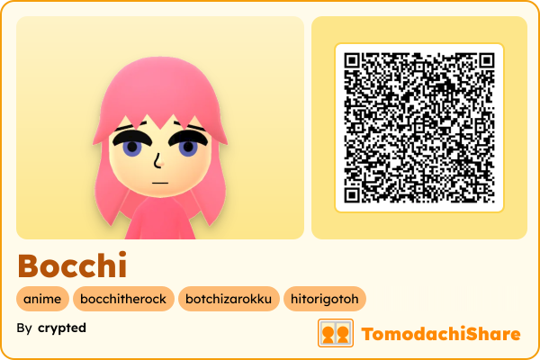Bocchi, a female Mii  with tags: anime, bocchitherock, botchizarokku, hitorigotoh
