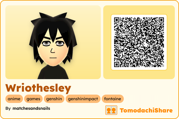 Wriothesley, a male Mii  with tags: anime, games, genshin, genshinimpact, fontaine