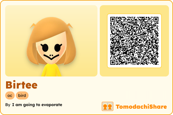 Birtee, a female Mii  with tags: oc, bird