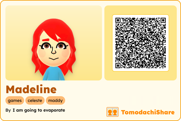 Madeline, a female Mii  with tags: games, celeste, maddy