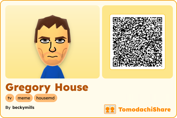 Gregory House, a female Mii  with tags: tv, meme, housemd