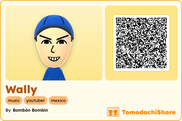 Wally, a male Mii  with tags: music, youtuber, mexico