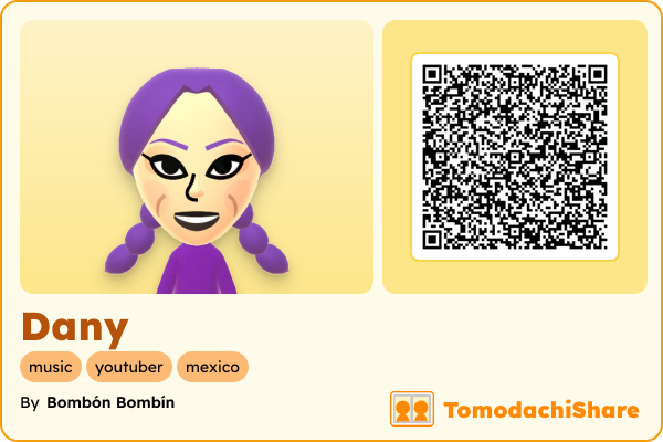Dany, a female Mii  with tags: music, youtuber, mexico