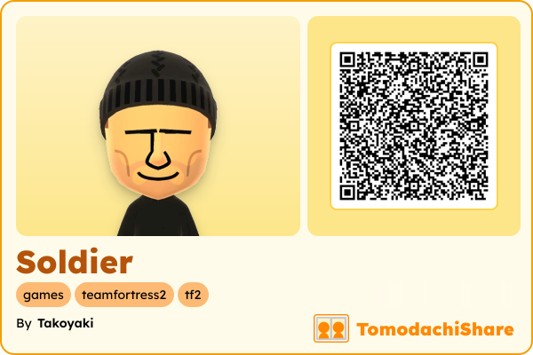 Soldier, a male Mii  with tags: games, teamfortress2, tf2