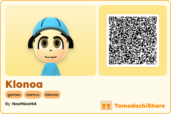 Klonoa, a male Mii  with tags: games, namco, klonoa