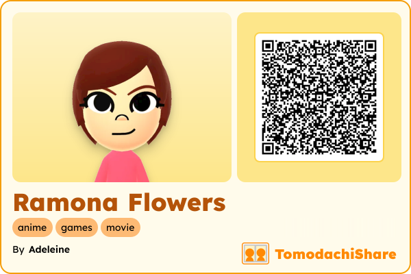 Ramona Flowers, a female Mii  with tags: anime, games, movie
