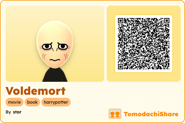 Voldemort, a male Mii  with tags: movie, book, harrypotter