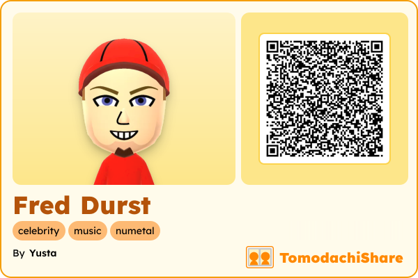 Fred Durst, a male Mii  with tags: celebrity, music, numetal