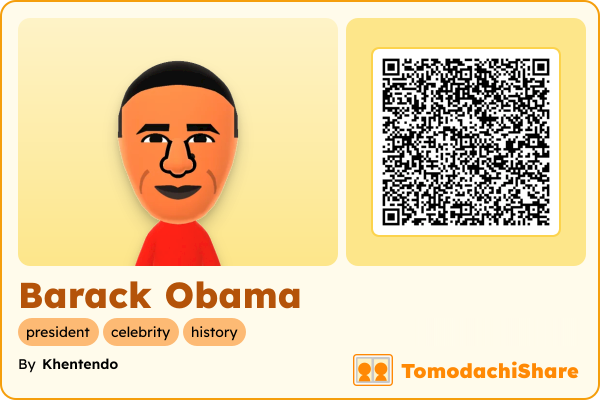 Barack Obama, a male Mii  with tags: president, celebrity, history